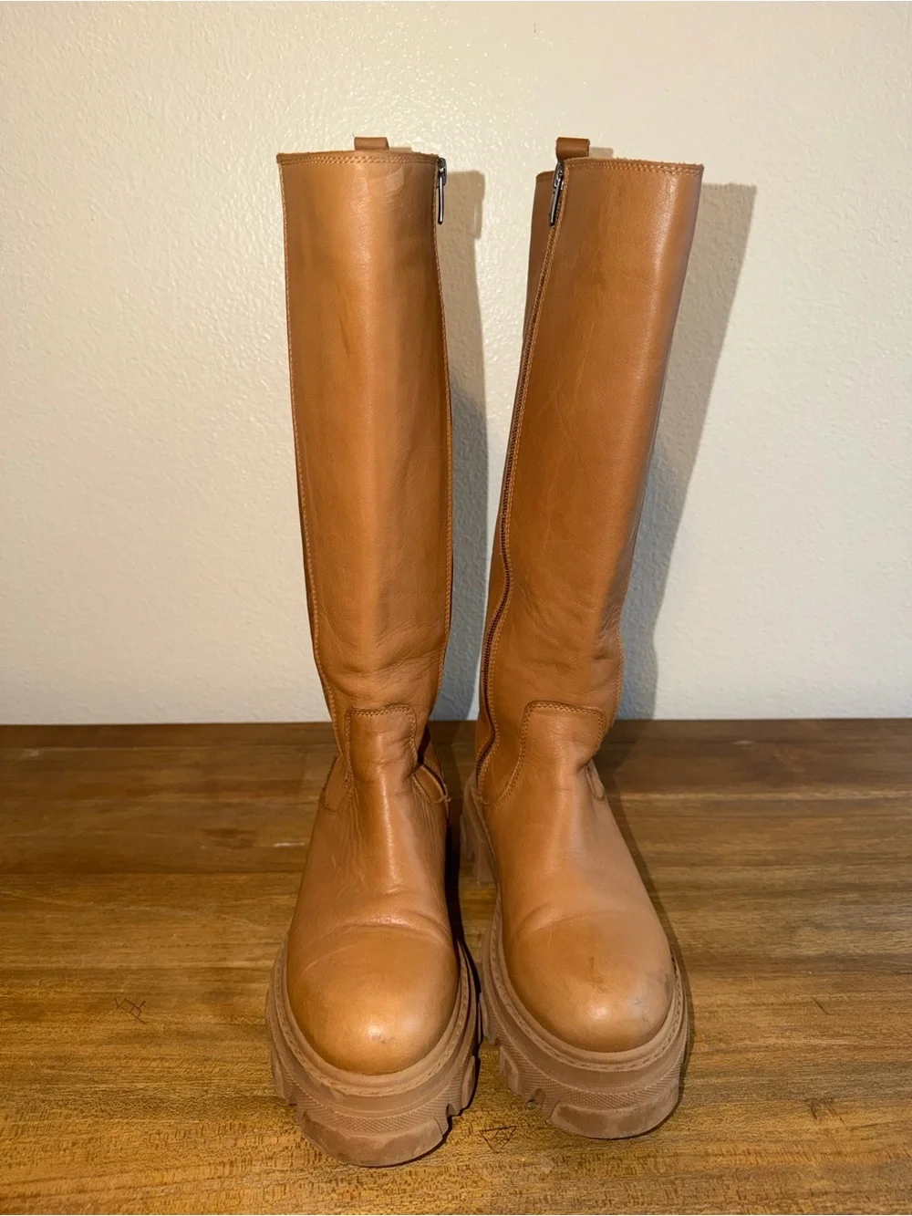 Steve Madden Cognac Platform Lug Knee Boots